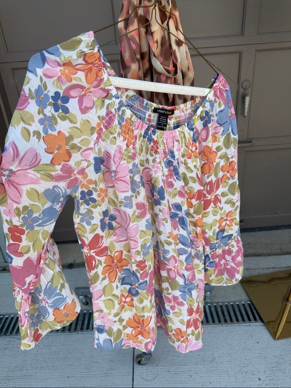 Robert Louis Multicolor Floral Smocked Neck Blouse